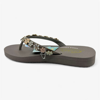 Skechers Meditation Daisy Crush Taupe Multicolor Womens Sandal Thong