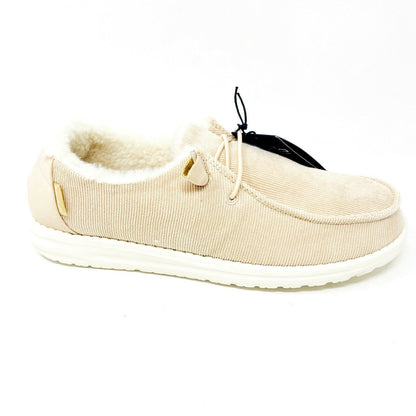 Hey Dude Wendy Corduroy Cream Womens Slip On Comfort Shoes