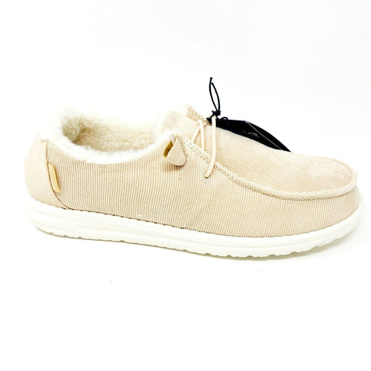 Hey Dude Wendy Corduroy Cream Womens Slip On Comfort Shoes
