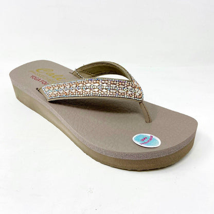 Skechers Vinyasa Glory Day Taupe Womens Flip Flop Comfort Sandals