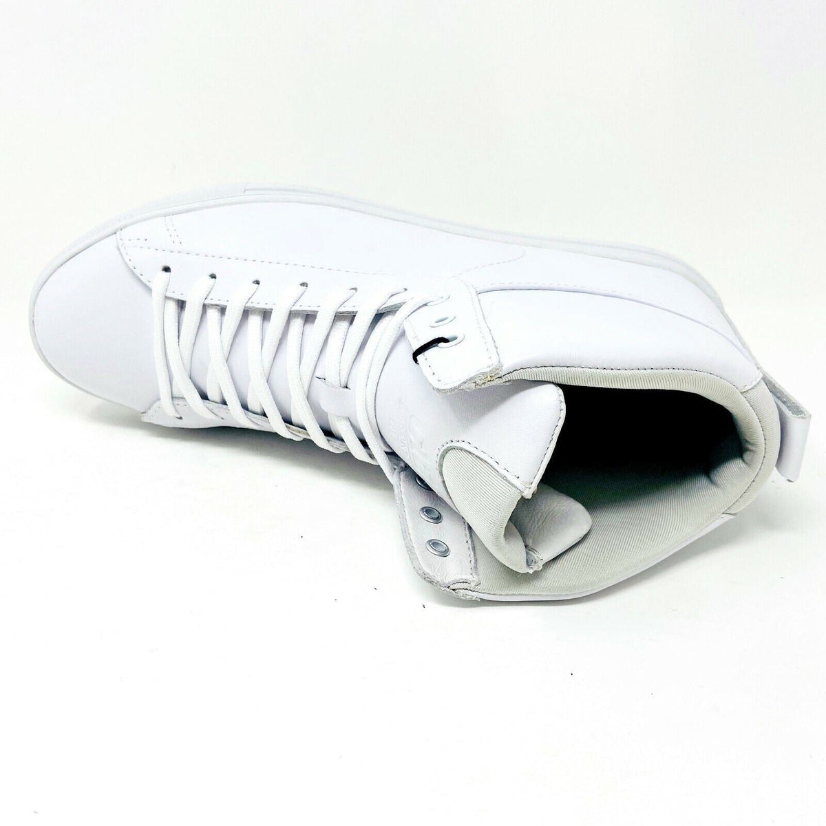 Clae Frazier White Leather Mens Premium Mid Top Casual Shoes Sneakers