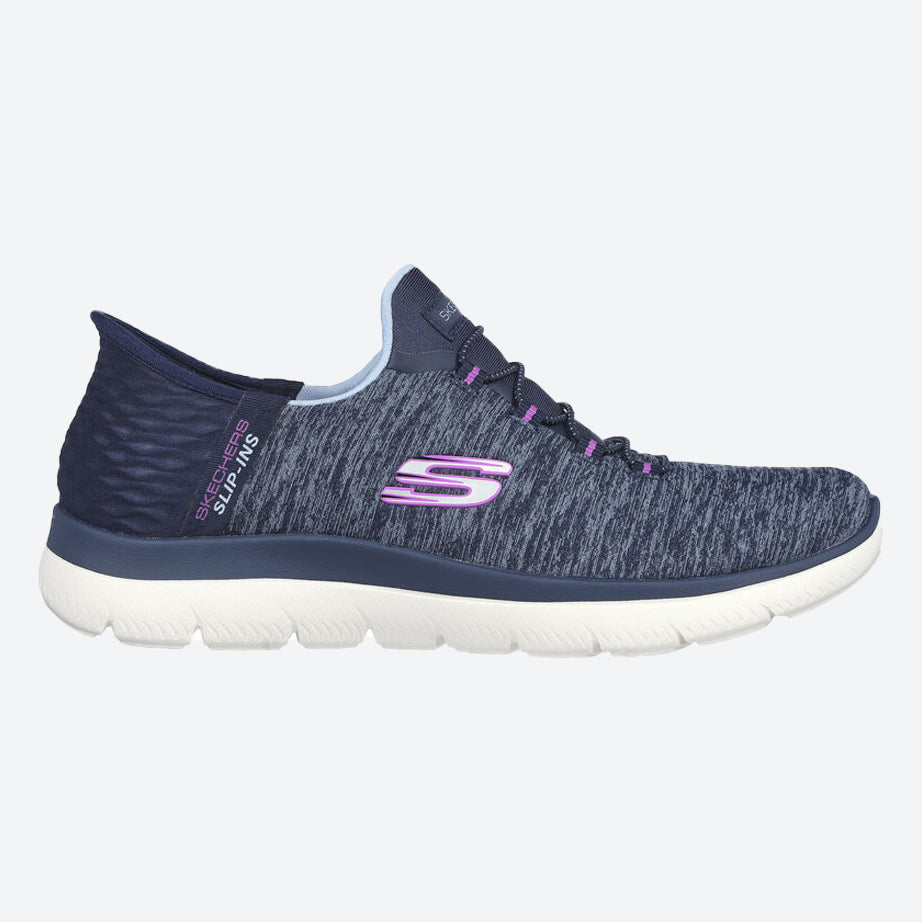 Women's Wide Fit Skechers 149937W Summits Dazzling Haze Vegan Trainers - Navy/Purple
