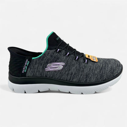 Skechers Summits Dazzling Haze Black Turquoise Womens Wide Slip Ins Sneaker