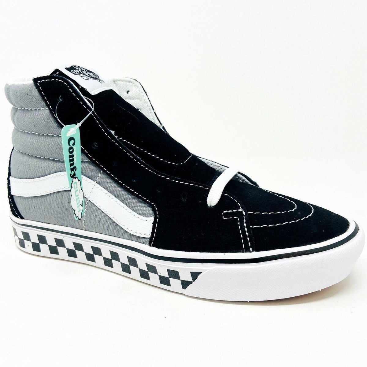 Vans Comfycush Sk8 Hi (Tape Mix) Black Frost Gray Womens Casual Sneakers