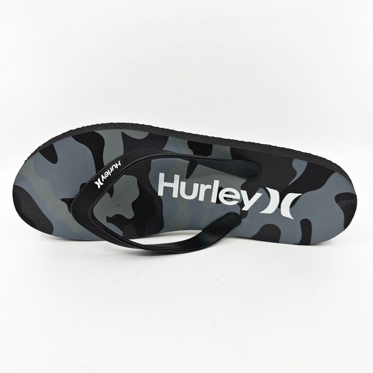 Hurley Mens Black Gray Camo Logo Flip Flop Pool Beach Sandals