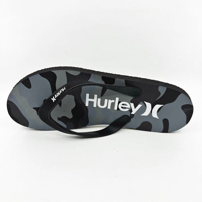 Hurley Mens Black Gray Camo Logo Flip Flop Pool Beach Sandals
