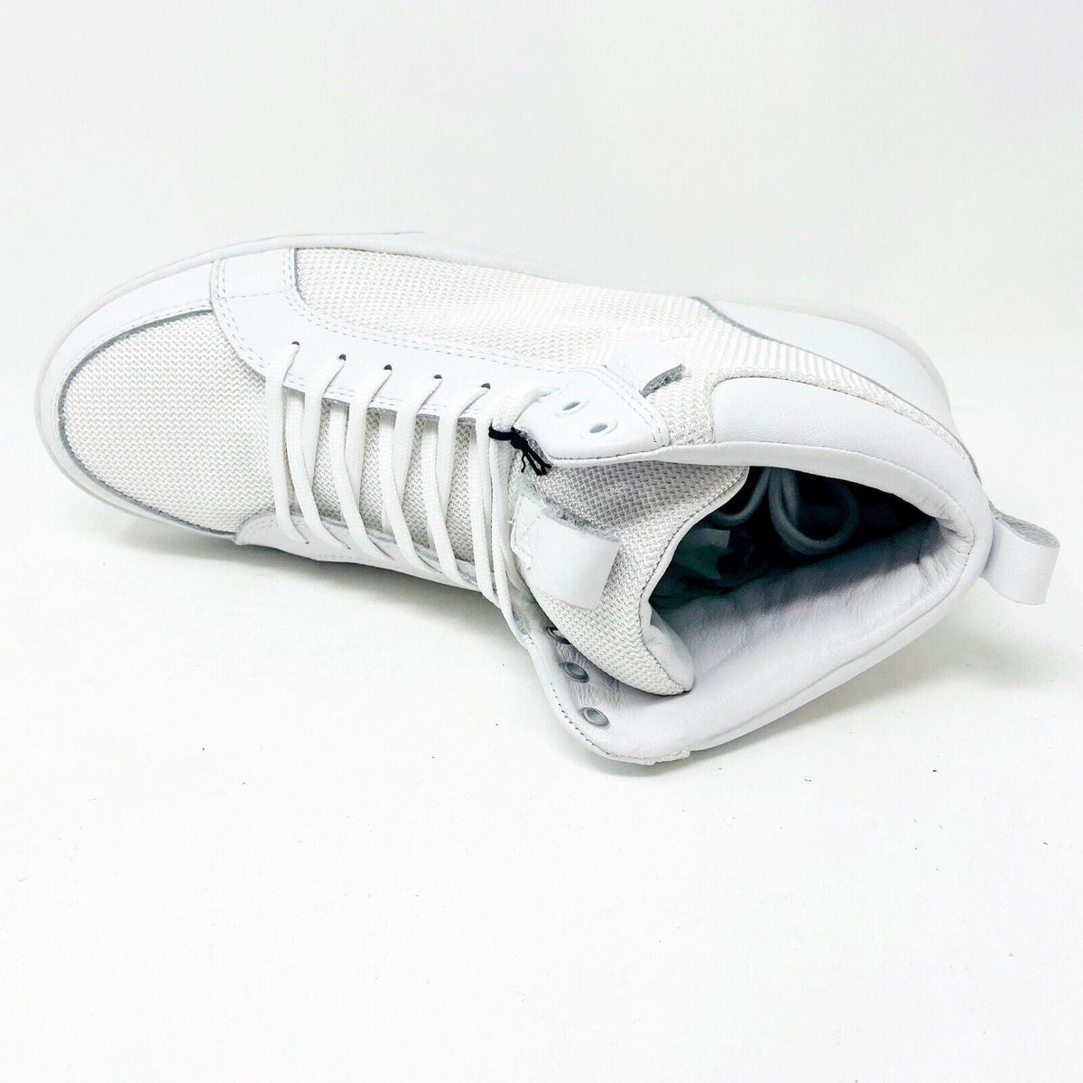 Clae Russell 07 White Tumbled Leather Mesh Mens Casual Sneakers