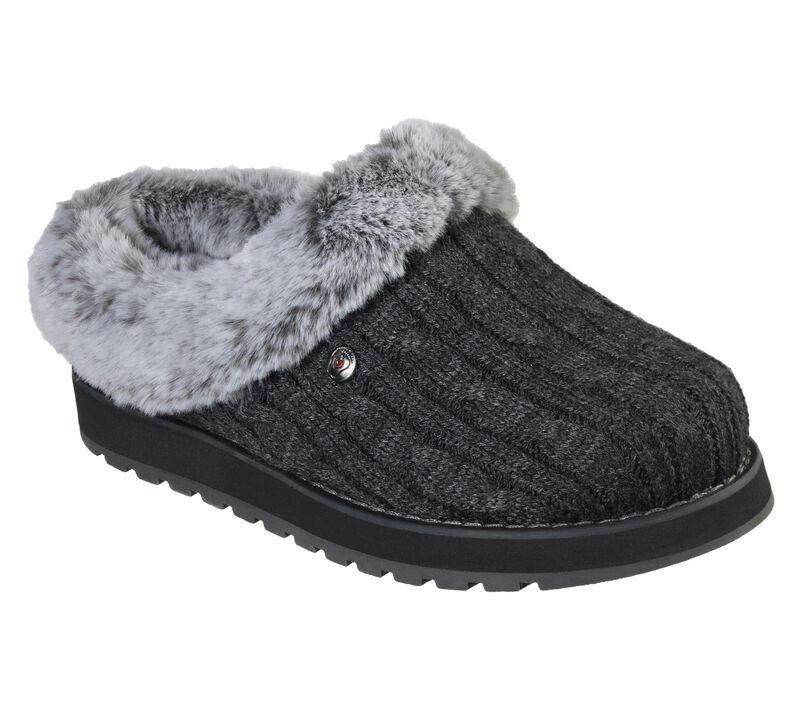 Womens Wide Fit Skechers Keepsakes Ice Angel Mule Slippers - Charcoal