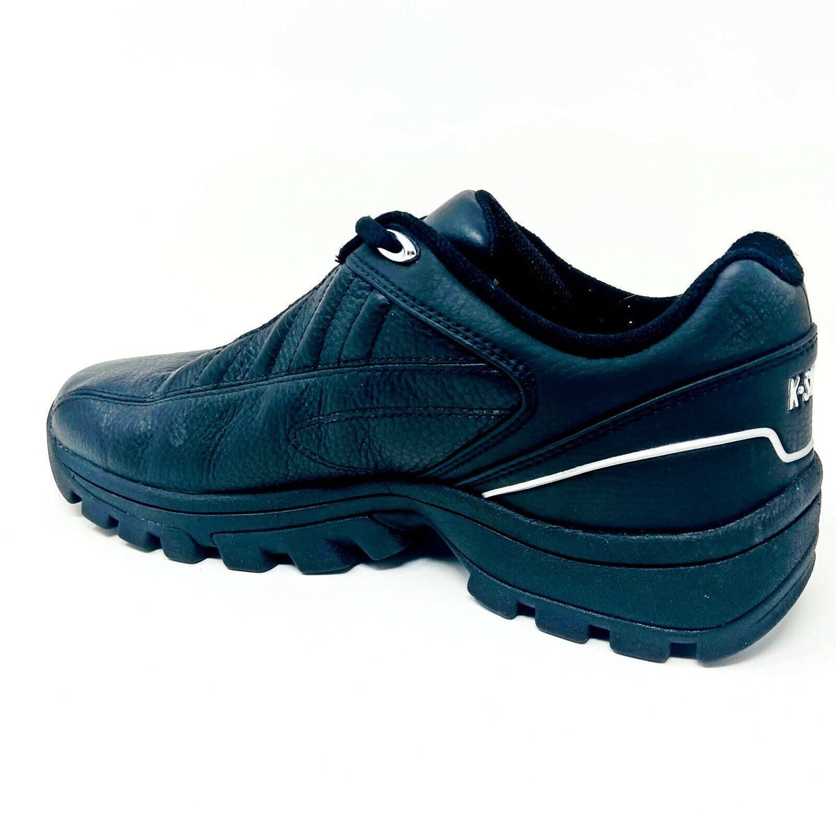K-Swiss ST384 Black Silver Mens Retro Casual Leather Sneakers 01047019