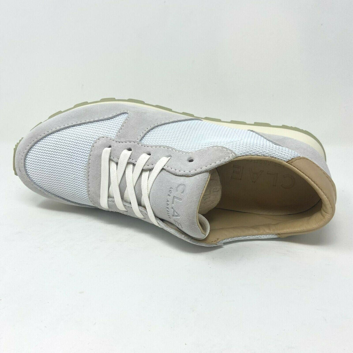 Clae Hayward White Aloe Green Mens Premium Casual Sneakers