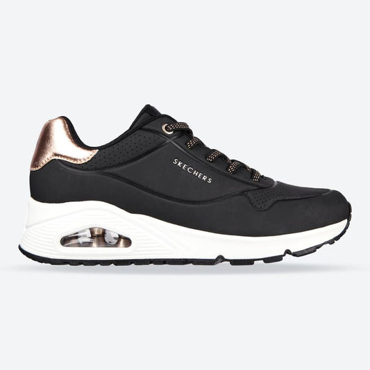 Women's Wide Fit Skechers Uno 155196W Shimmer Away Trainers - Black