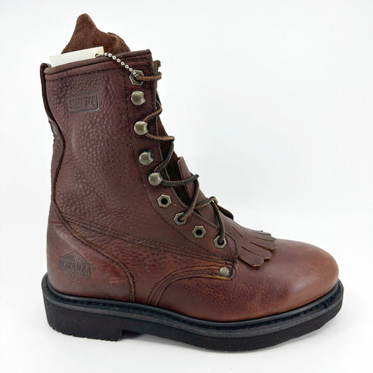 Bonanza 8" Kiltie Lacer Brown Oiled Leather Mens Steel Toe Work Boots BAT817