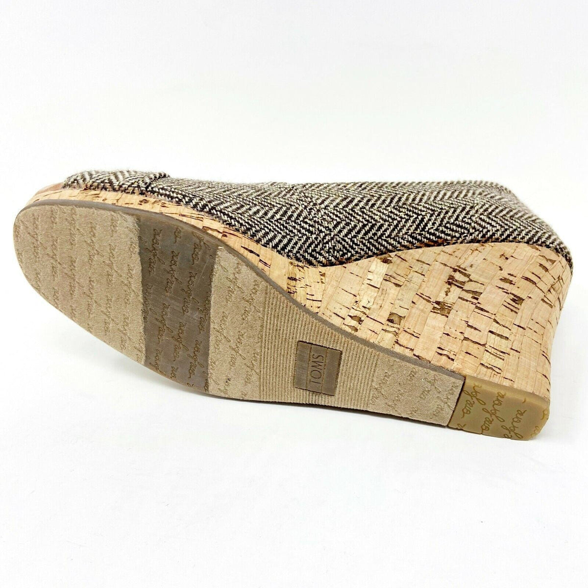 Toms Wedge Brown Metallic Herringbone Womens Open Toe Cork Heel Booties