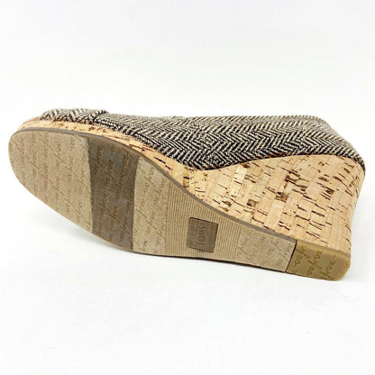 Toms Wedge Brown Metallic Herringbone Womens Open Toe Cork Heel Booties