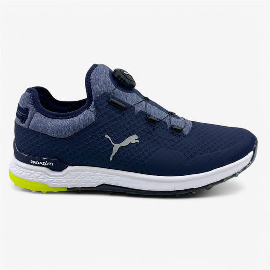 PUMA Proadapt Alphacat Disc Peacoat Silver Yellow Mens Waterproof Golf Shoes