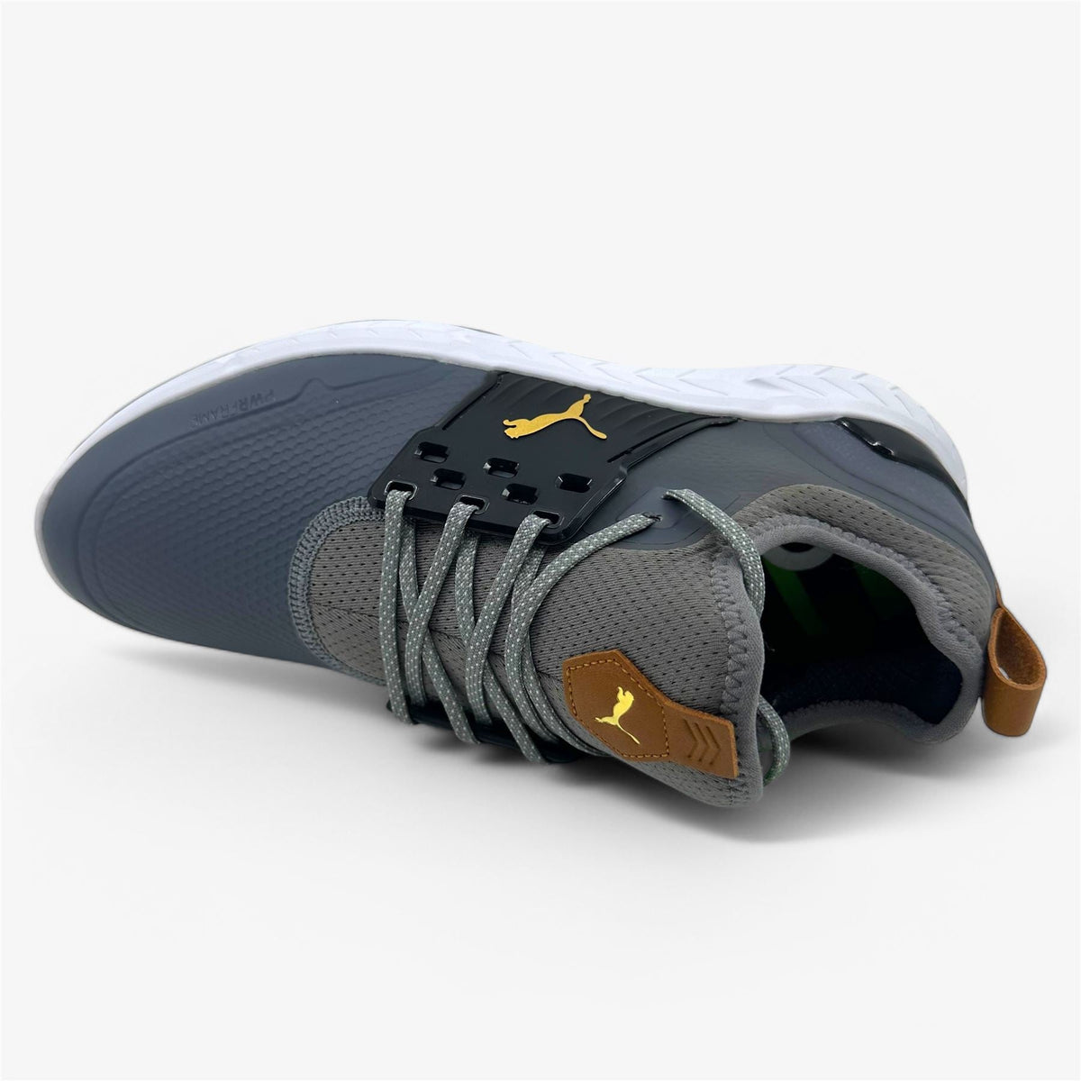 PUMA Ignite Articulate Black Gold Quiet Shade Mens Wide Waterproof Golf Shoes