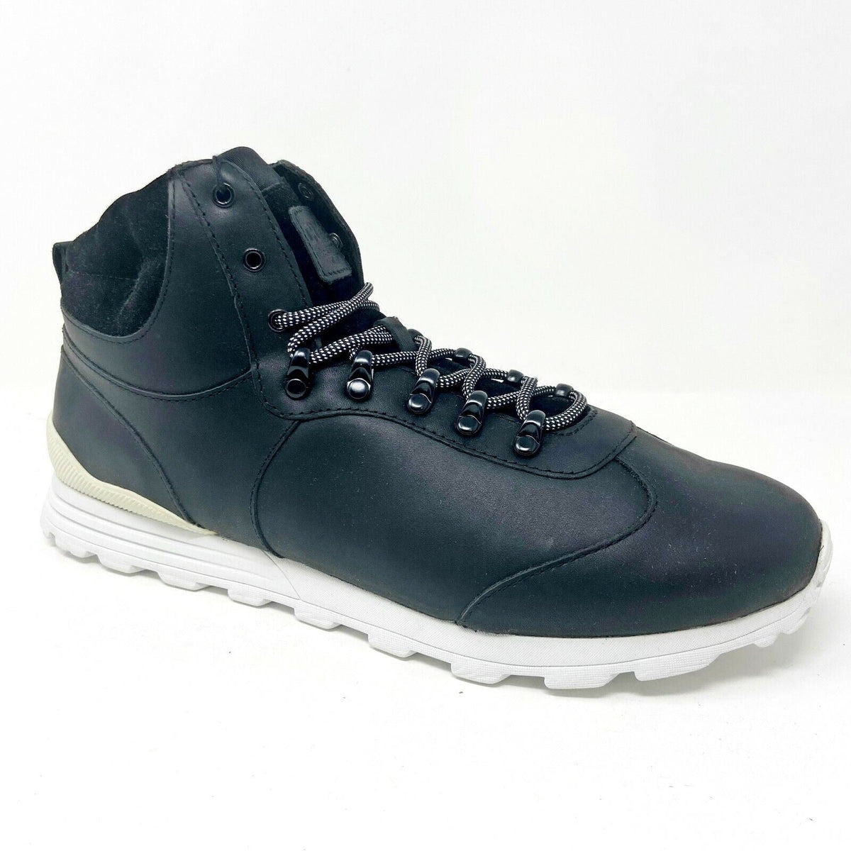 Clae Robinson Black Leather Mens Mid Top Premium Casual Shoes Sneakers