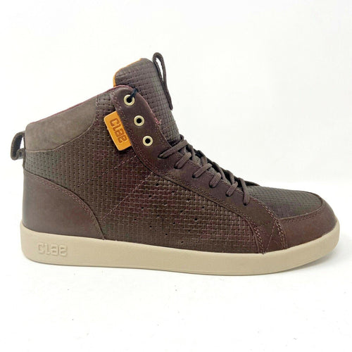 Clae Russell Chocolate Embossed Leather Mens Premium Casual Shoes
