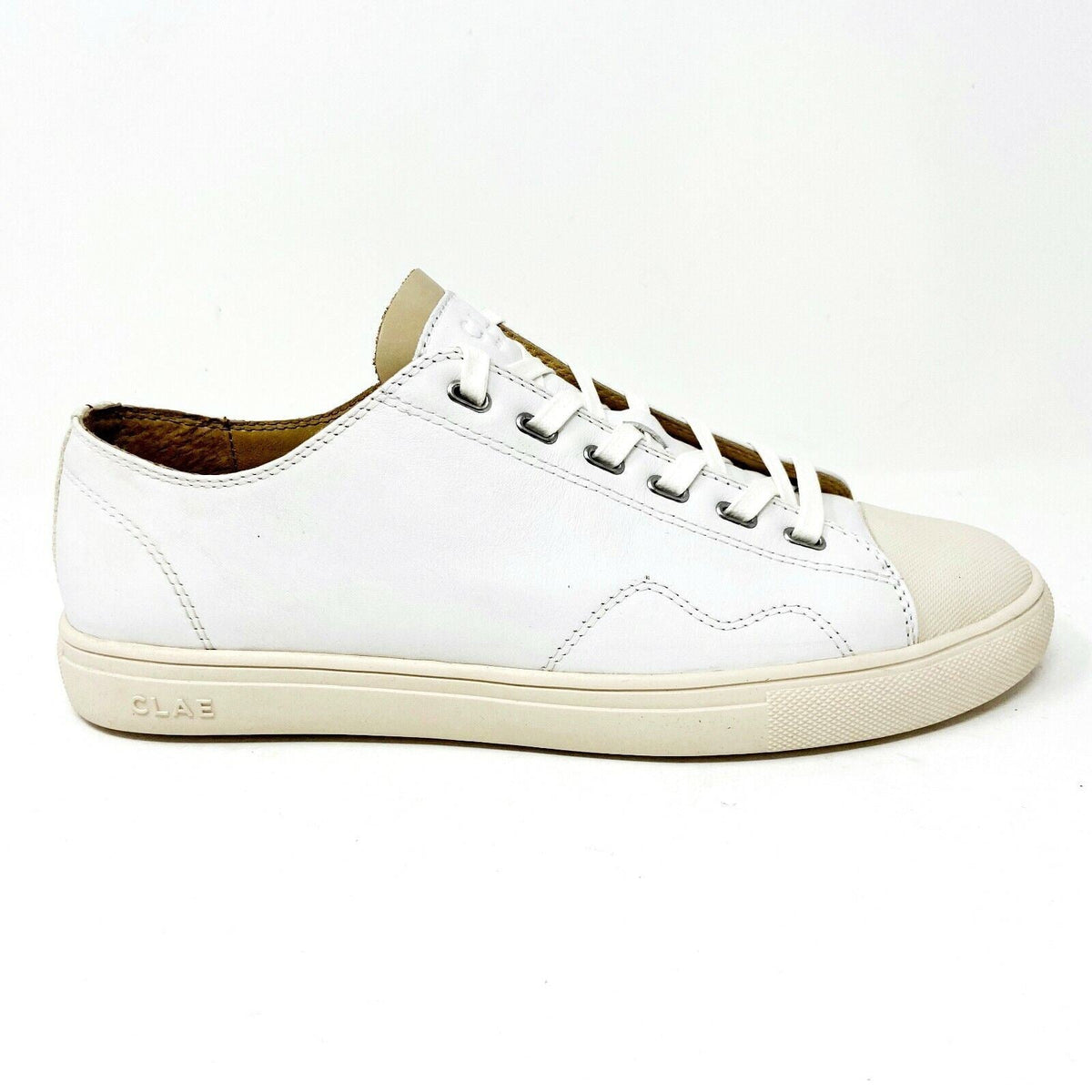 Clae Herbie SP White Milled Leather Mens Premium Casual Sneakers