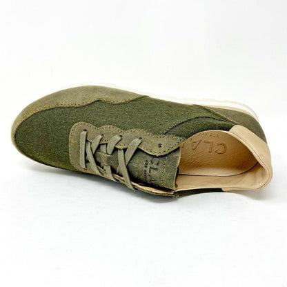Clae Hoffman Premium Olive Wool Cream Mens Premium Casual Sneakers