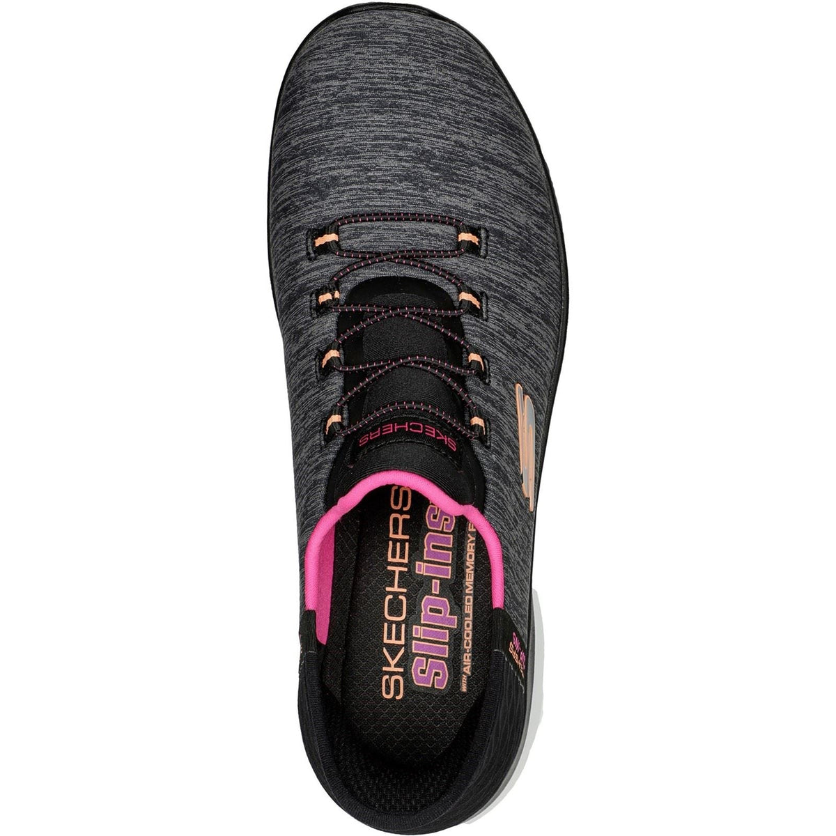 Women's Wide Fit Skechers 149937W Summits Dazzling Haze Vegan Trainers - Black/Multi