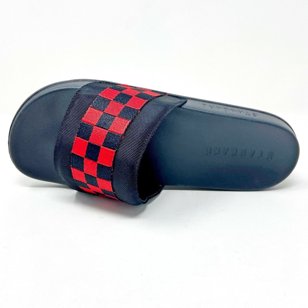 STNDRD Standard Los Angeles Monaco Checkerboard Black Red Womens Slide Sandals