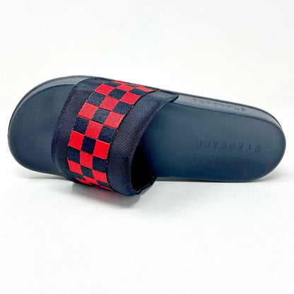 STNDRD Standard Los Angeles Monaco Checkerboard Black Red Womens Slide Sandals