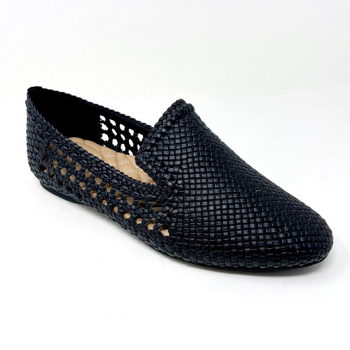 Birdies The Starling Black Woven Womens Vegan Leather Slip On Flats Loafers