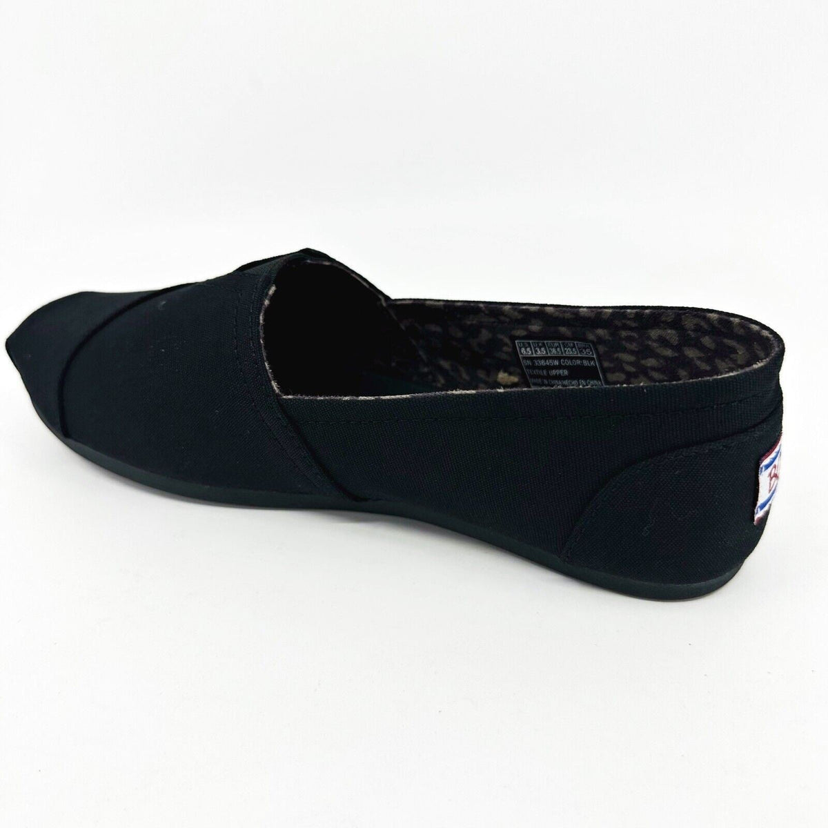 Skechers Bobs Plush Peace & Love Black Womens Wide Memory Foam Flats Shoes