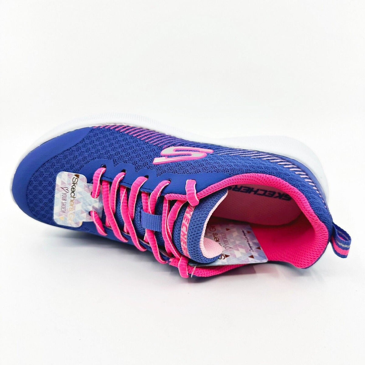Skechers Microspec Radient Runner Blue Neon Coral Kids Girls Size 1 Sneakers