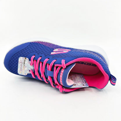 Skechers Microspec Radient Runner Blue Neon Coral Kids Girls Size 1 Sneakers