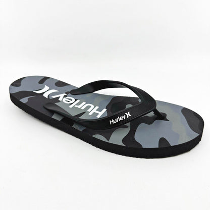 Hurley Mens Black Gray Camo Logo Flip Flop Pool Beach Sandals