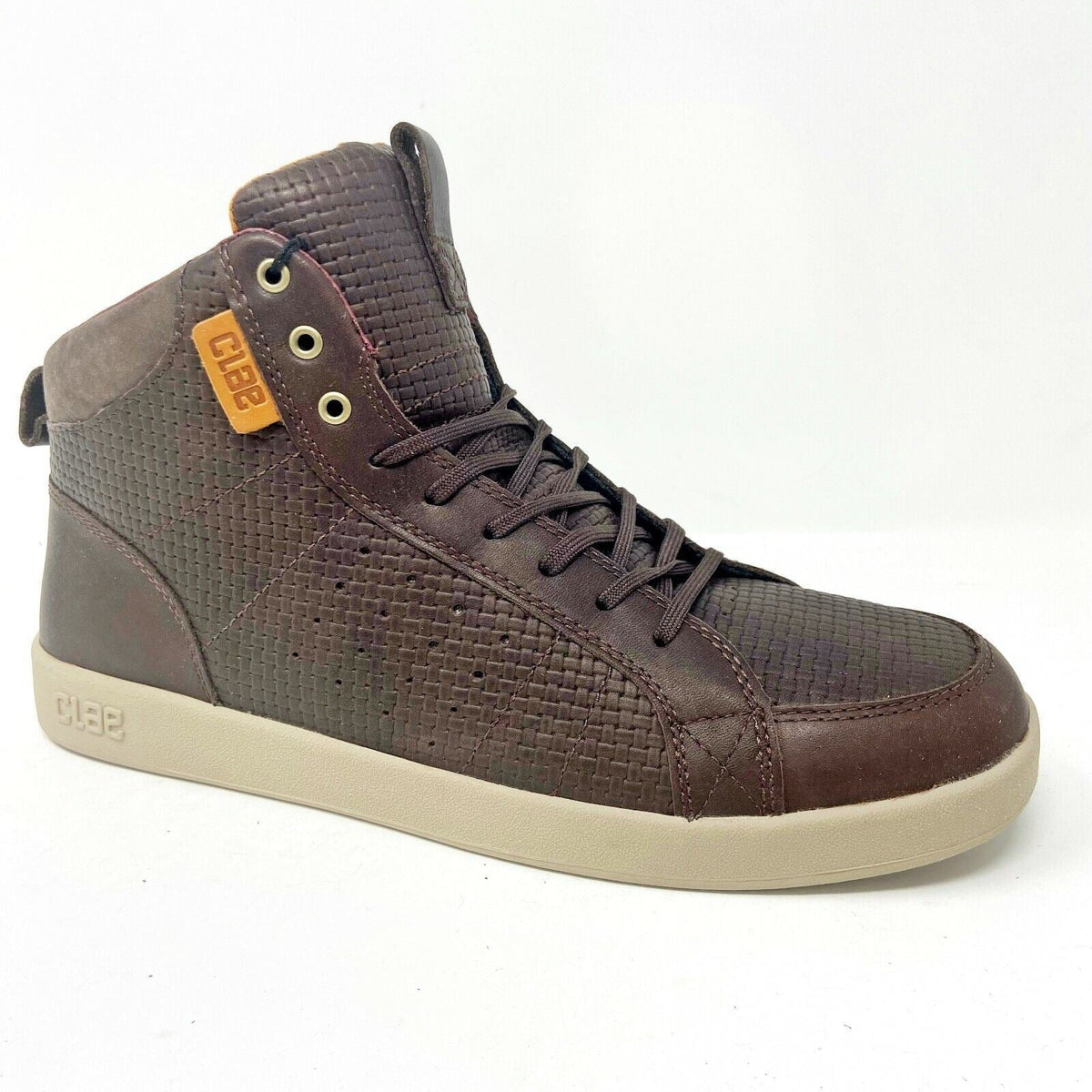 Clae Russell Chocolate Embossed Leather Mens Premium Casual Shoes