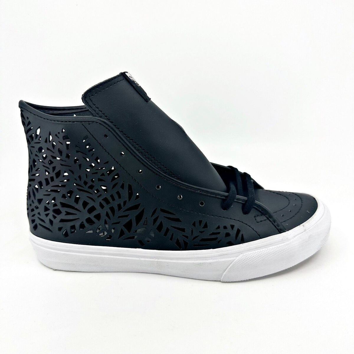 VANS Sk8 Hi Decon Slim (Cut-out) Leaves Black Leather Womens Shoes