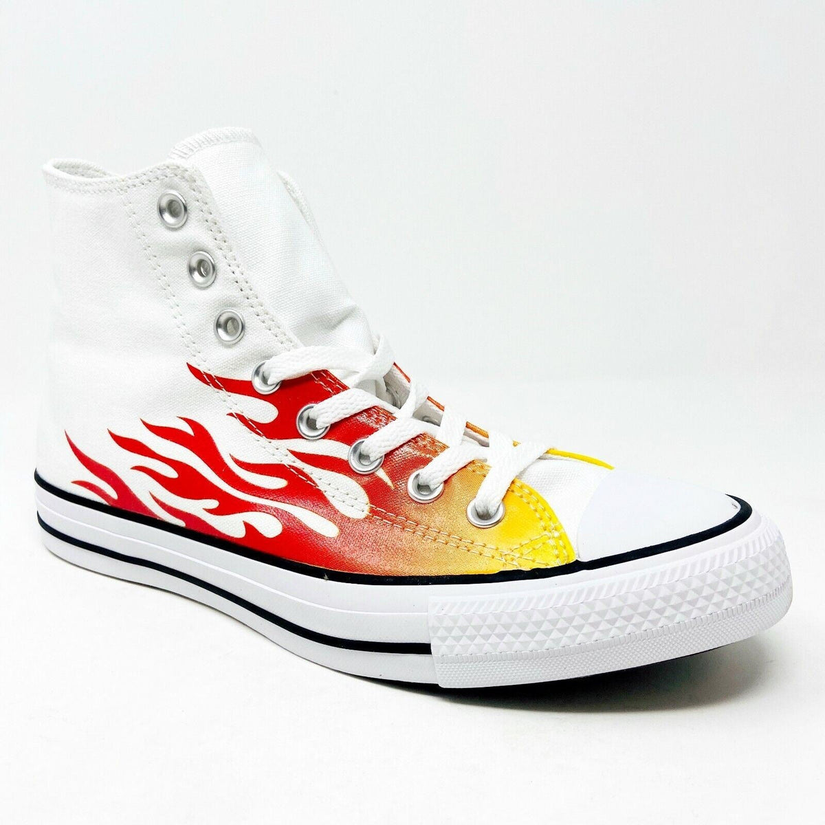 Converse Chuck Taylor All Star Hi Flames White Red Womens Sneakers 166257F