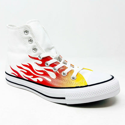 Converse Chuck Taylor All Star Hi Flames White Red Womens Sneakers 166257F