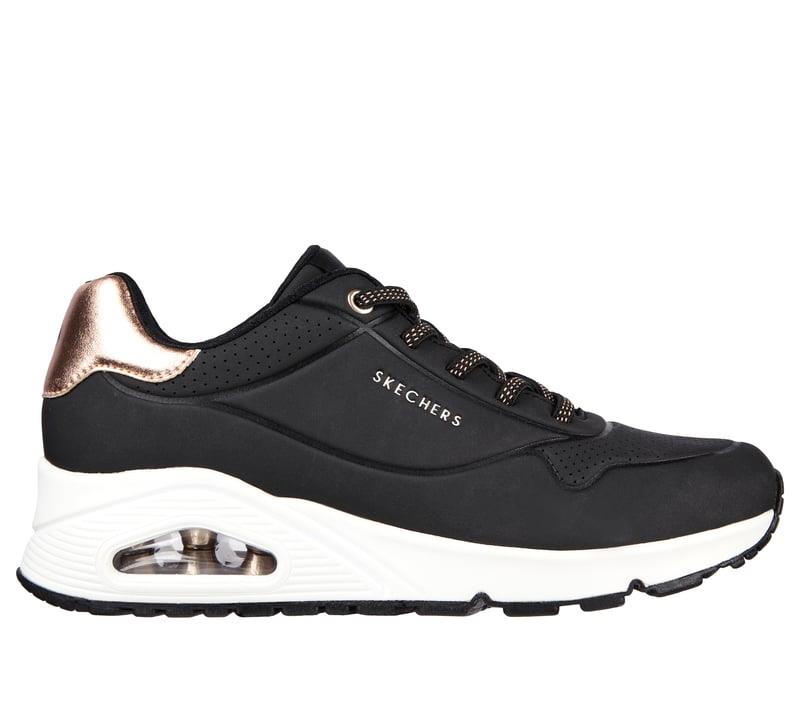 Women's Wide Fit Skechers Uno 155196W Shimmer Away Trainers - Black
