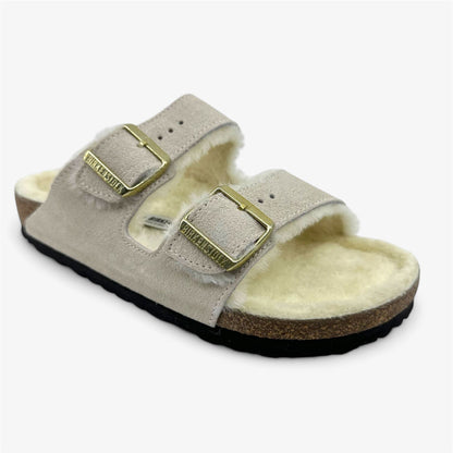 Birkenstock Arizona Shearling Antique White Womens Casual Soft Footbead Clog