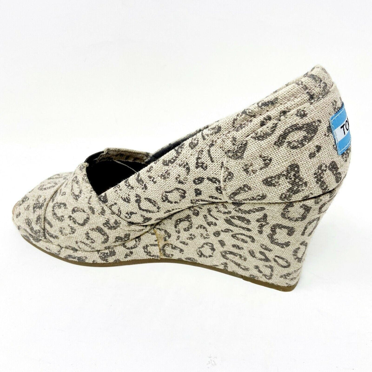 Toms Wedge Snow Leopard Womens Ankle Canvas Heel Bootie Shoes
