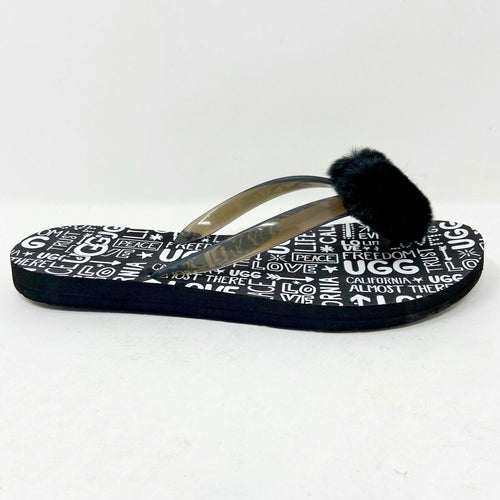UGG Simi Fluff Manifesto Black Womens Flip Flop Sandals 1101562 BLK
