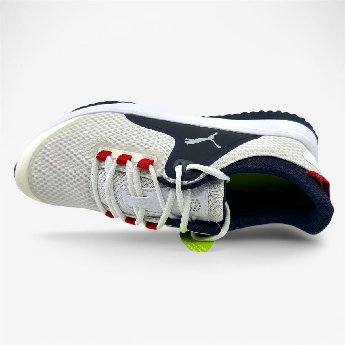PUMA Fusion Grip White Silver Navy Mens Spikeless Golf Shoes