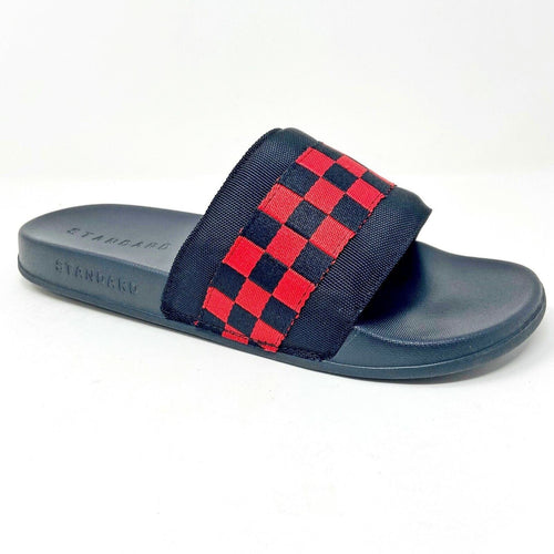 STNDRD Standard Los Angeles Monaco Checkerboard Black Red Womens Slide Sandals