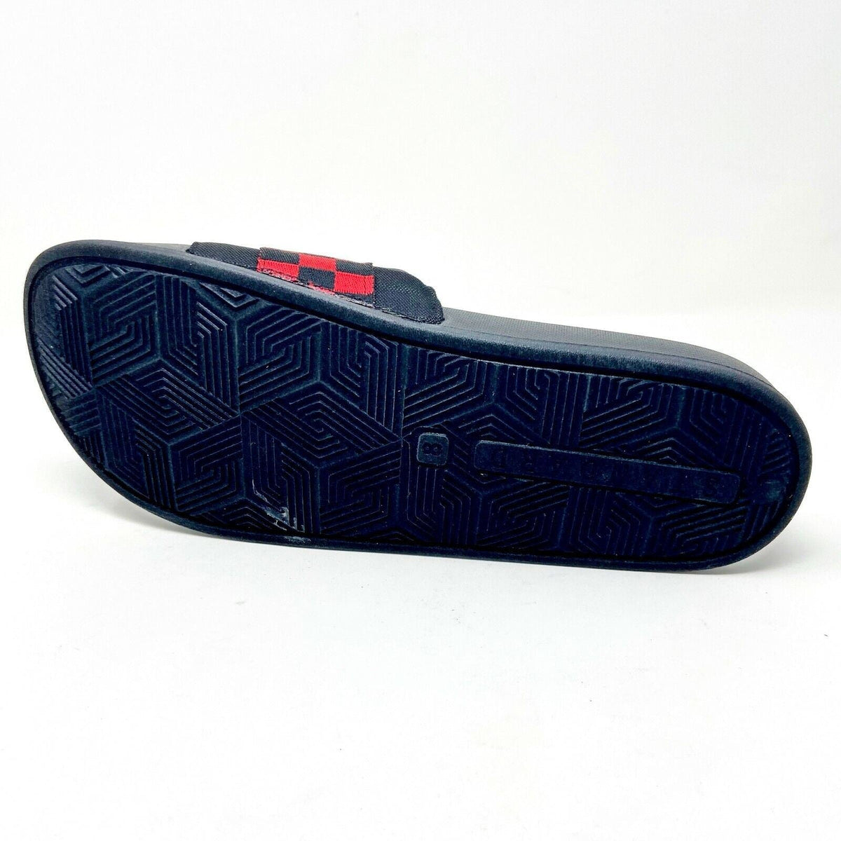 STNDRD Standard Los Angeles Monaco Checkerboard Black Red Womens Slide Sandals
