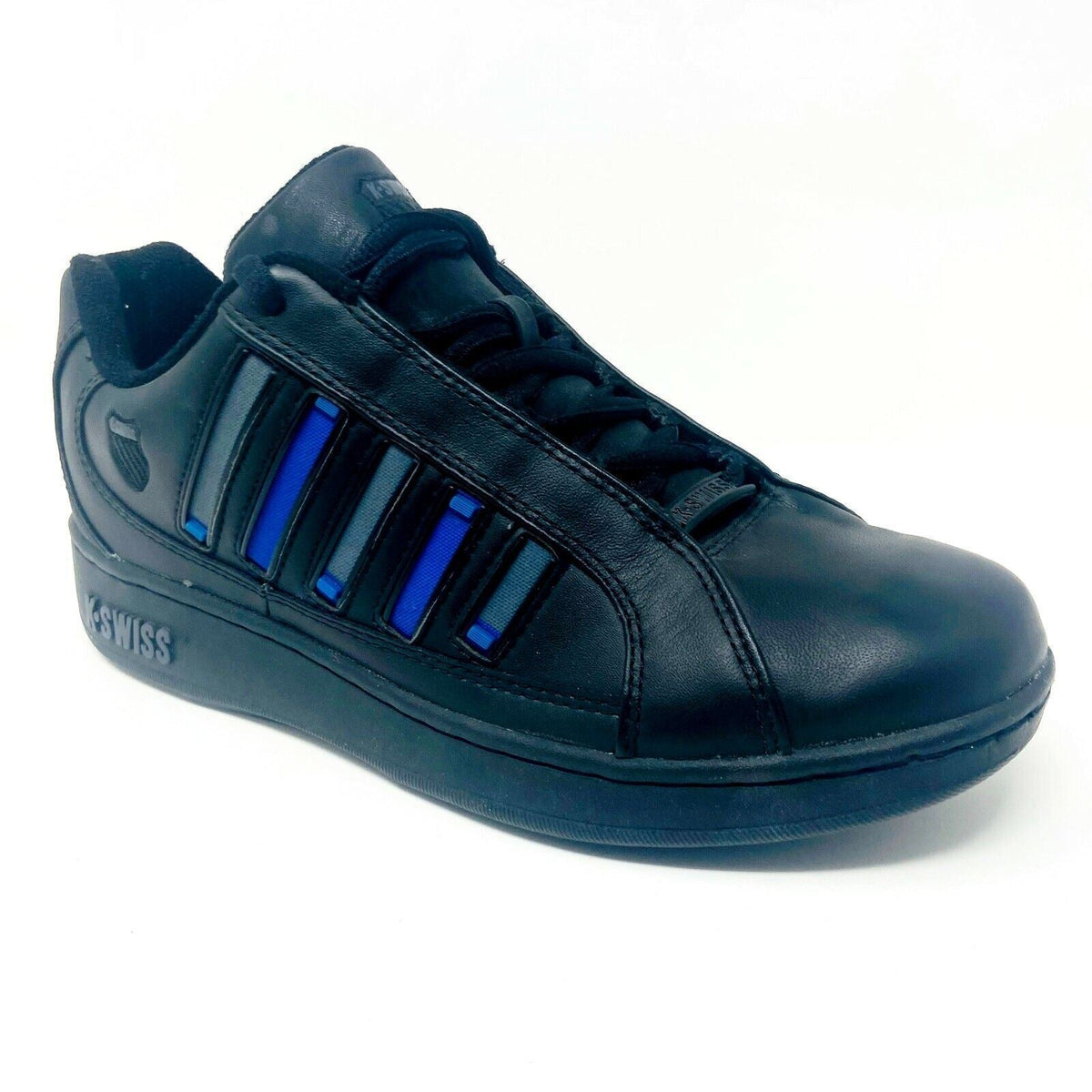 K-Swiss Mens Wallis Black Classic Blue Charcoal Leather Sneakers 01166016