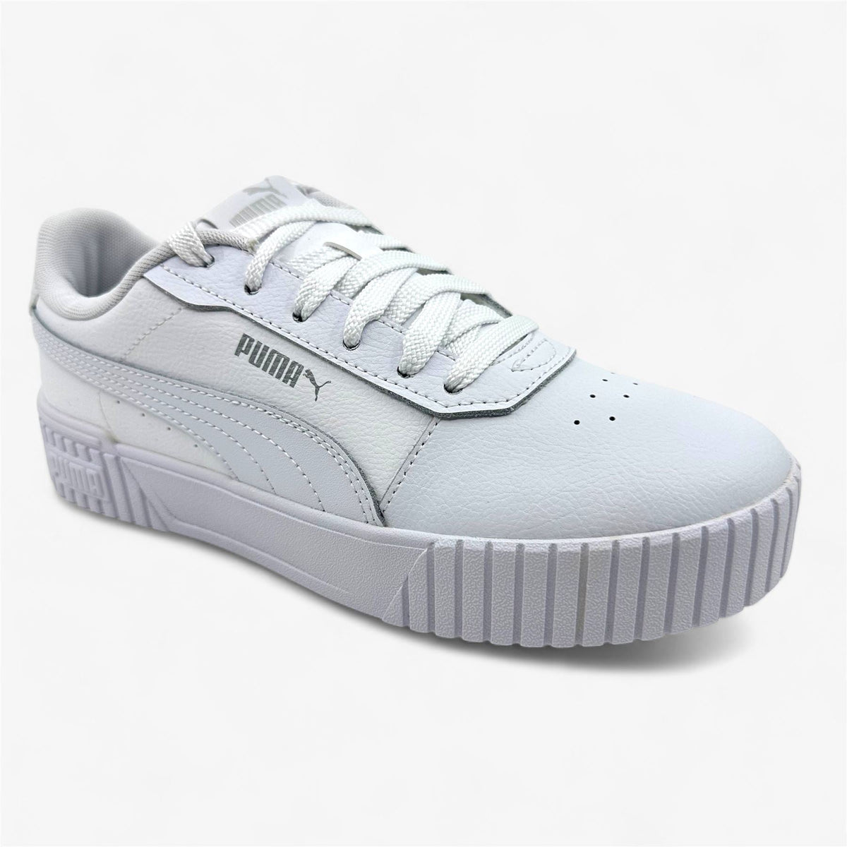 PUMA Carina 2.0 White Silver Womens Athletic Sneaker