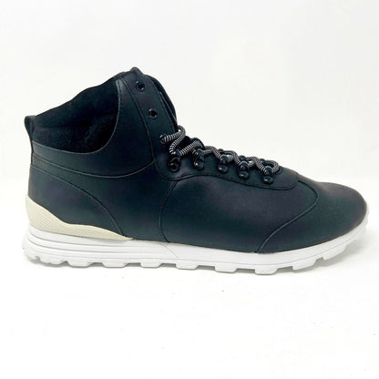 Clae Robinson Black Leather Mens Mid Top Premium Casual Shoes Sneakers
