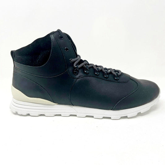 Clae Robinson Black Leather Mens Mid Top Premium Casual Shoes Sneakers