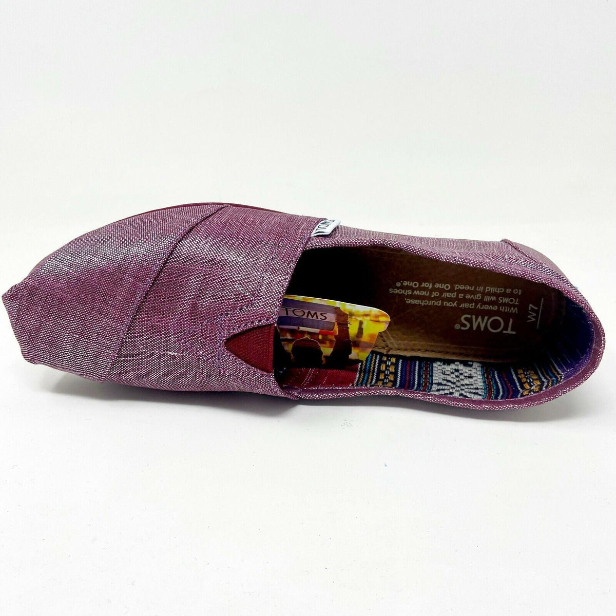 Toms Classics Raspberry Metallic Linen Womens Slip On Casual Flat Shoes