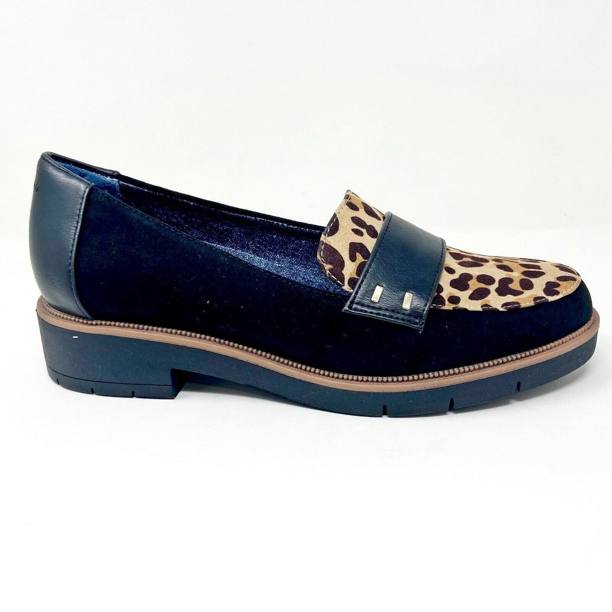 Dr Scholl's Womens Grow Up Black Tan Cheetah Slip On Casual Loafers G4585M1201