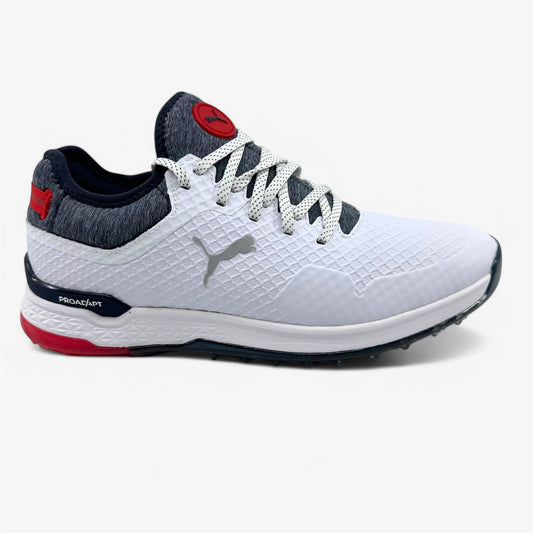 PUMA Proadapt Alphacat White Navy High Risk Red Mens Waterproof Golf Shoes